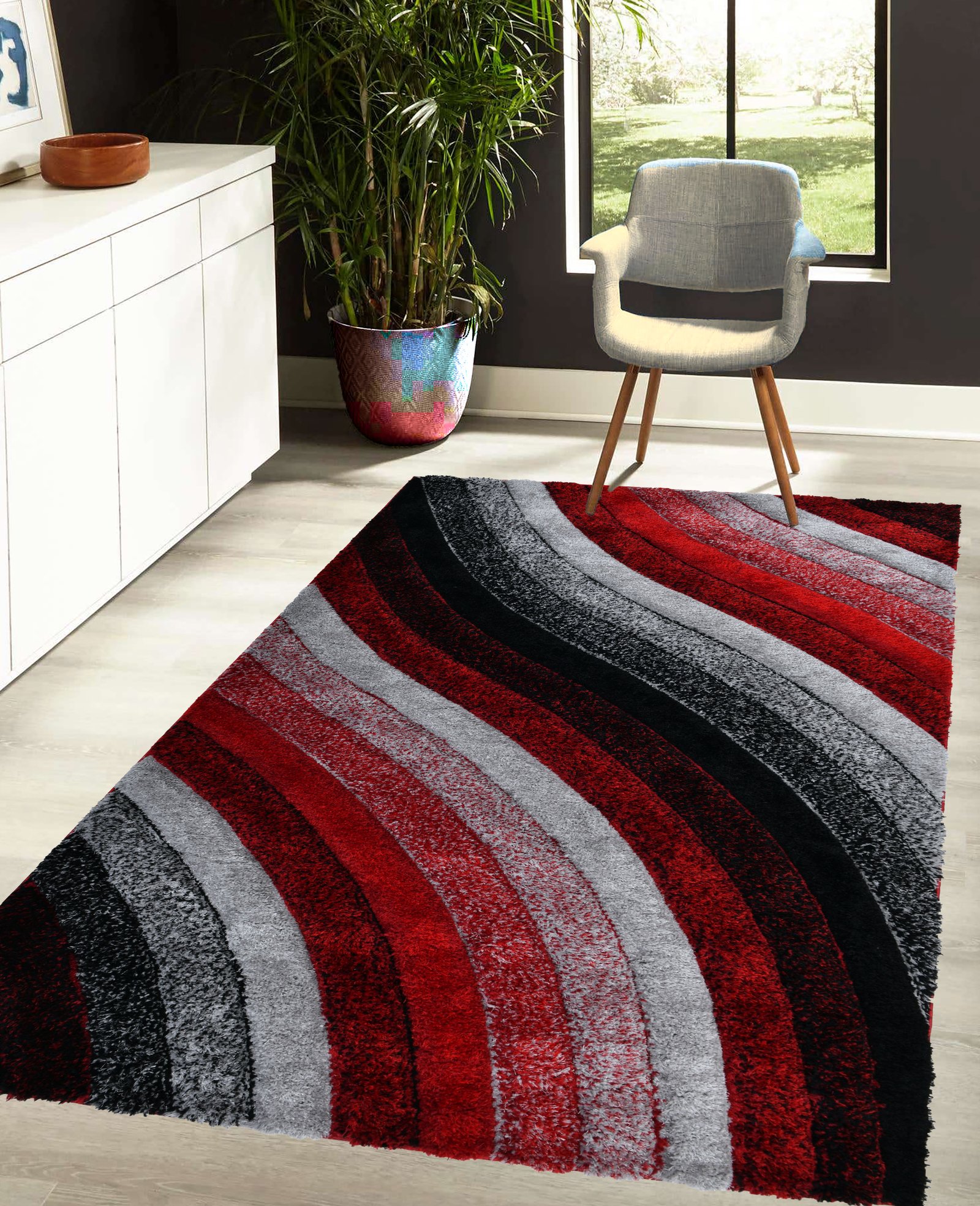 N33-Wavy Stripe – Red & Black by RugGuy