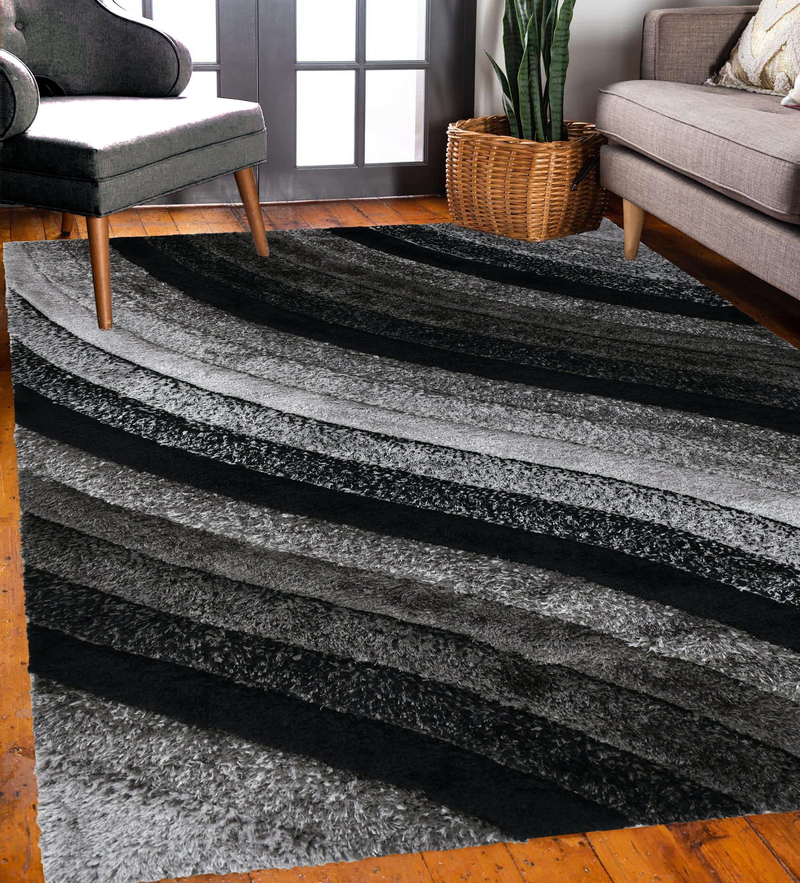 N38-Wavy Stripe – Black & Grey by RugGuy
