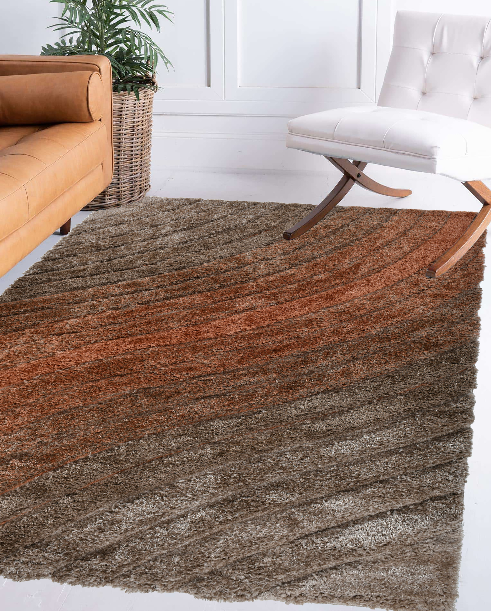 N36-Wavy Stripe – Rust & Grey by RugGuy