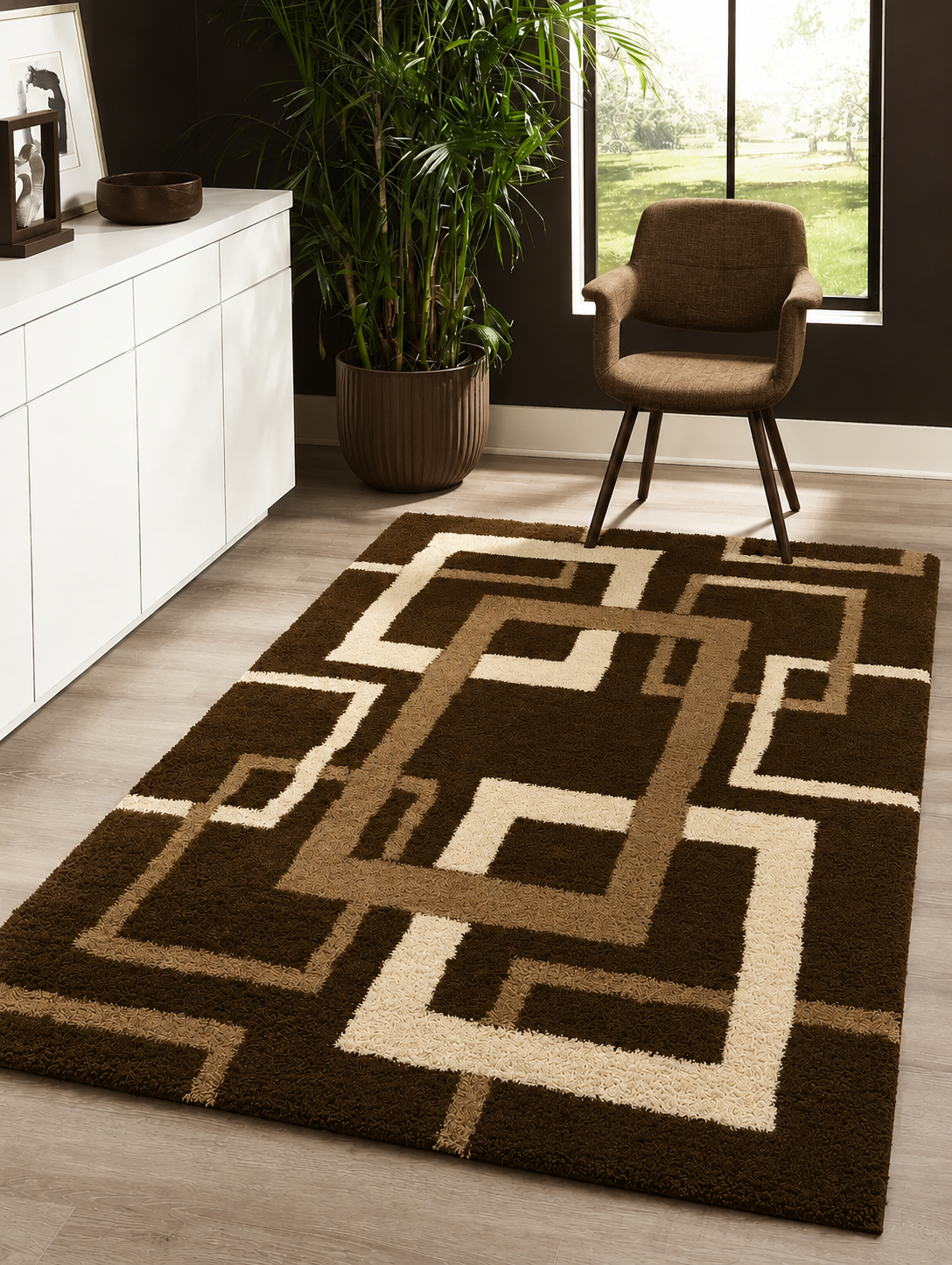 P112 Floating Rectangles – Brown & Beige by RugGuy