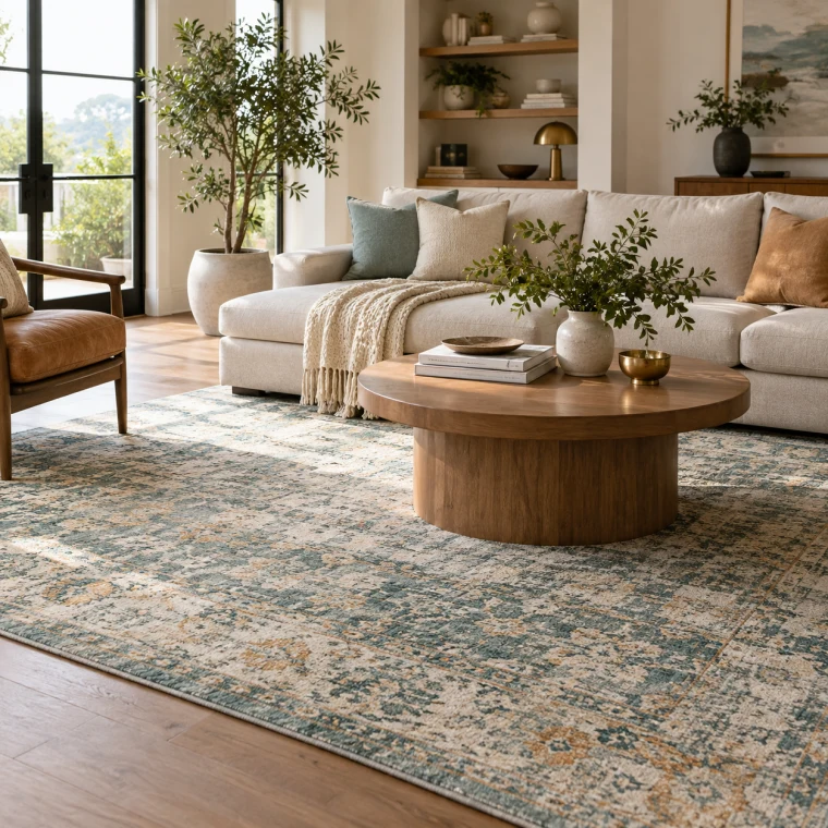 Area rug in an easy-care living room